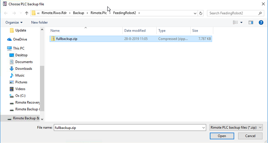 PLC tool restore select backup plc-tool-restore-select-backup