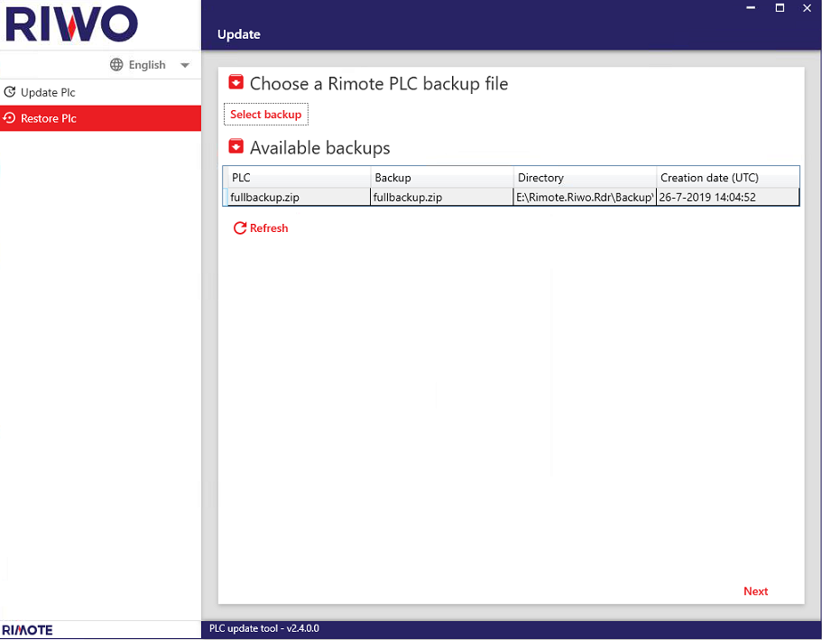 PLC tool restore selected backup plc-tool-restore-selected-backup